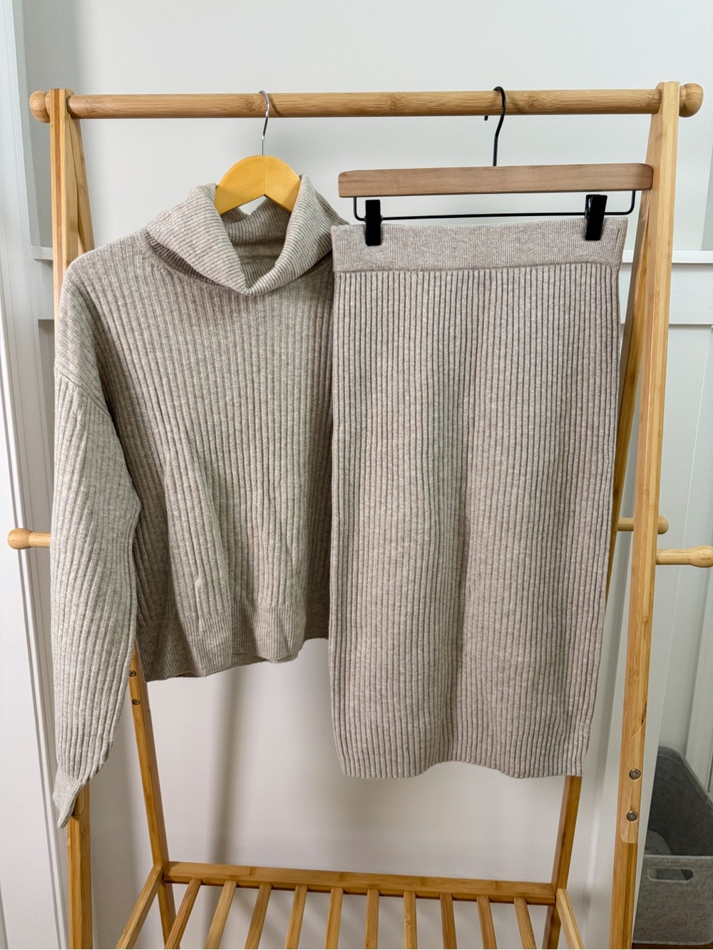 GAP Ribbed Cowl Neck Sweater and Skirt Set - Oatmeal Beige